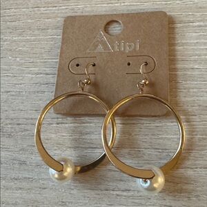 Macy's Gold Pearl Hoop Earrings NWT